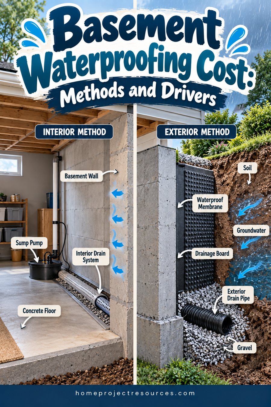 Basement Waterproofing Cost by Method and Severity