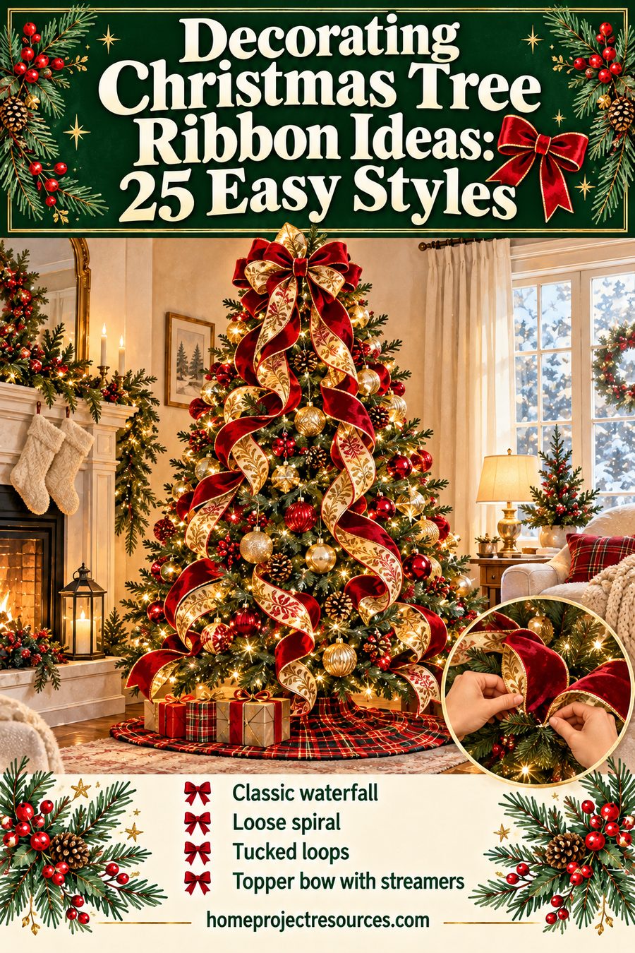 Decorating Christmas Tree Ribbon Ideas: 25 Easy Styles