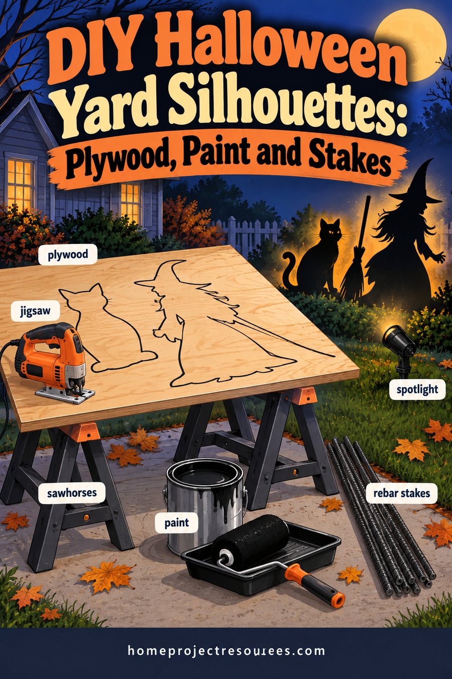 DIY Halloween Yard Silhouettes: Plywood, Paint and Stakes