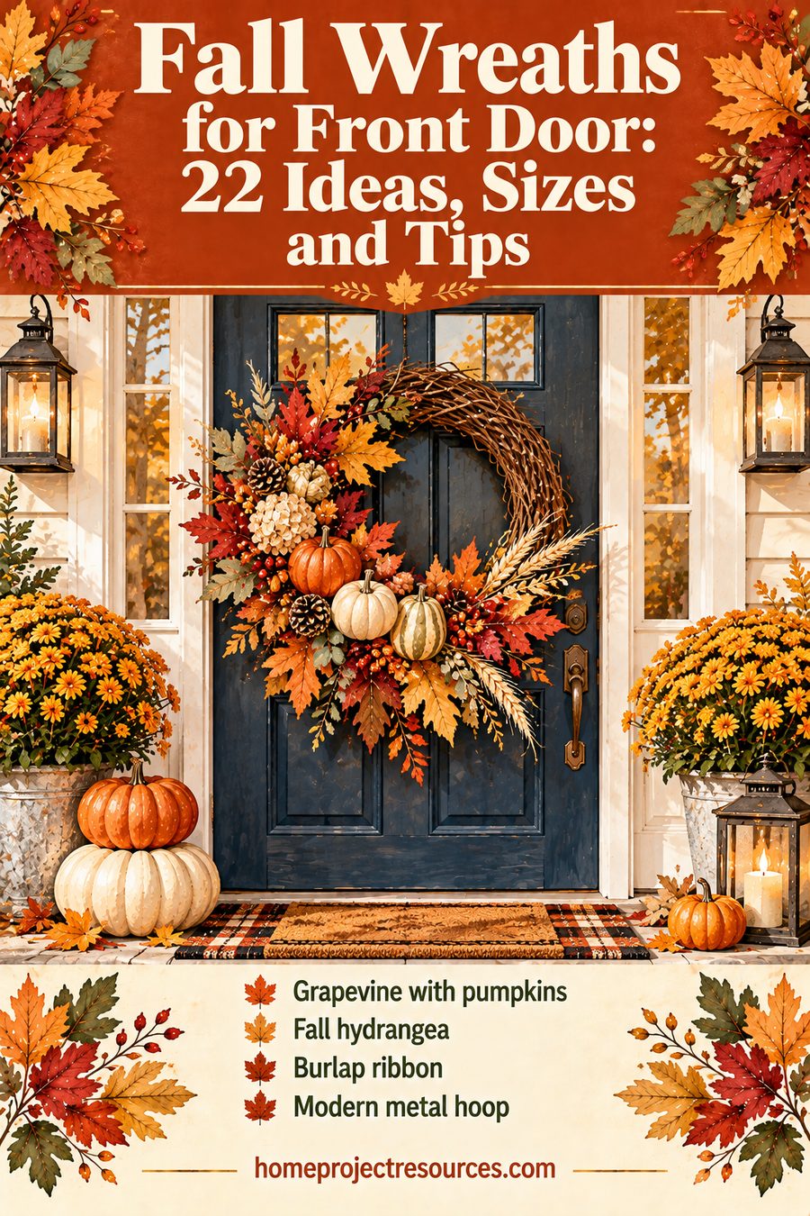 Fall Wreaths for Front Door: 22 Ideas, Sizes and Tips
