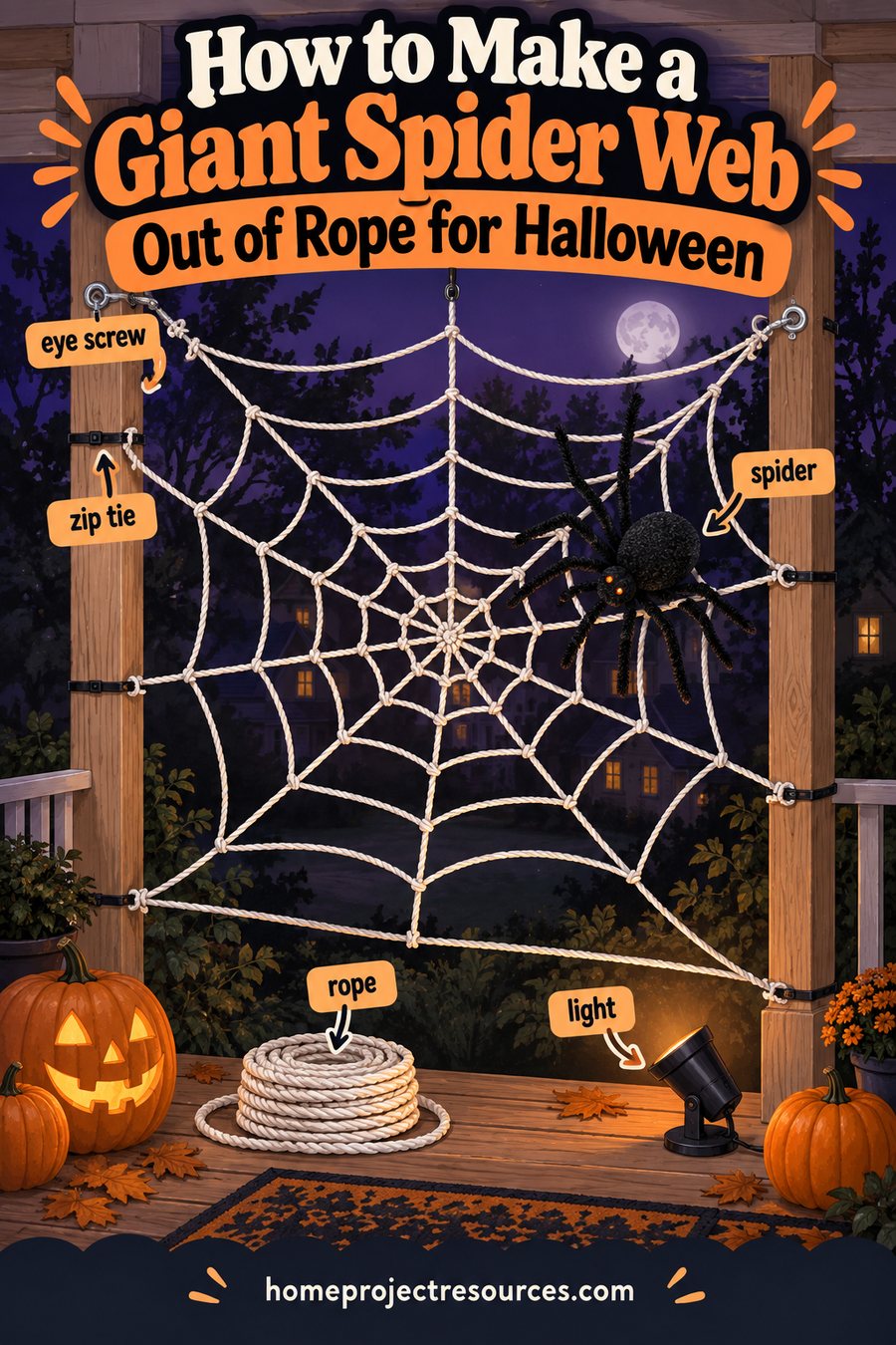 How to Make a Giant Spider Web Out of Rope for Halloween