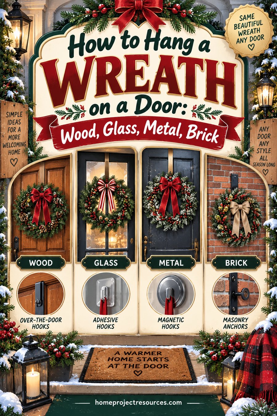 How to Hang a Wreath on a Door: Wood, Glass, Metal, Brick