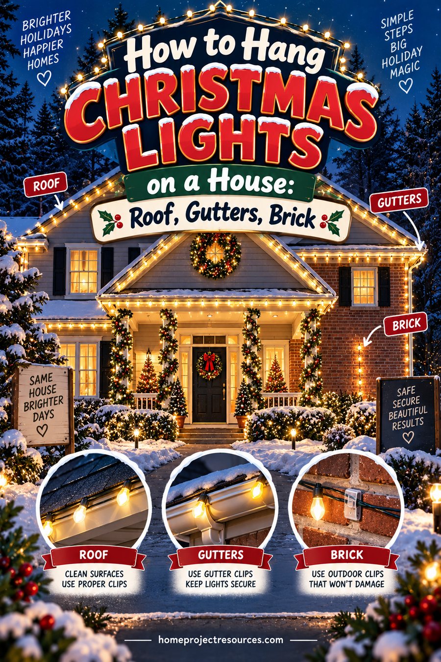 How to Hang Christmas Lights on a House: Roof, Gutters, Brick