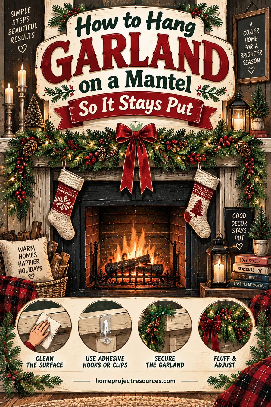 How to Hang Garland on a Mantel So It Stays Put