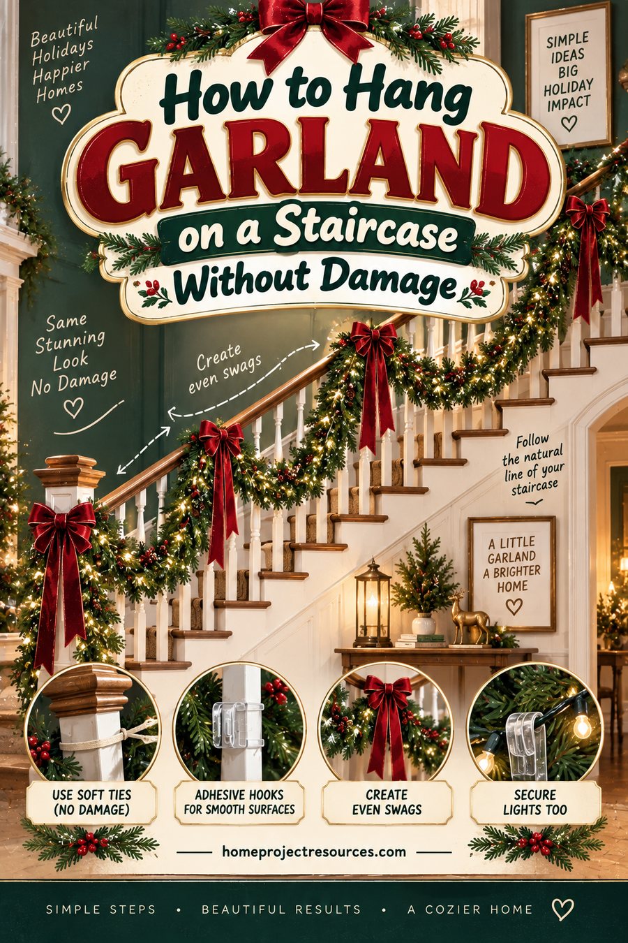 How to Hang Garland on a Staircase Without Damage
