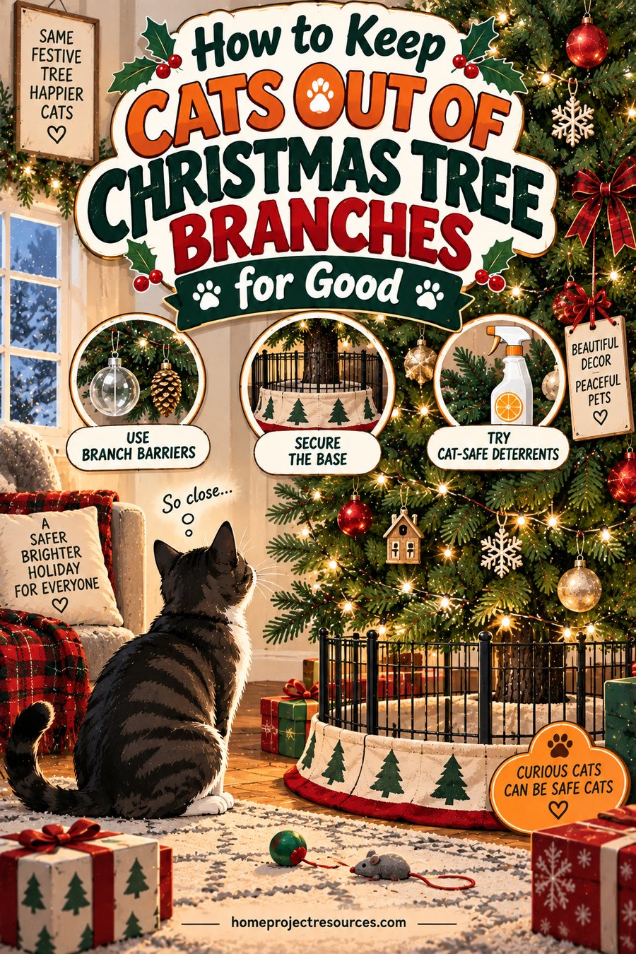 How to Keep Cats Out of Christmas Tree Branches for Good