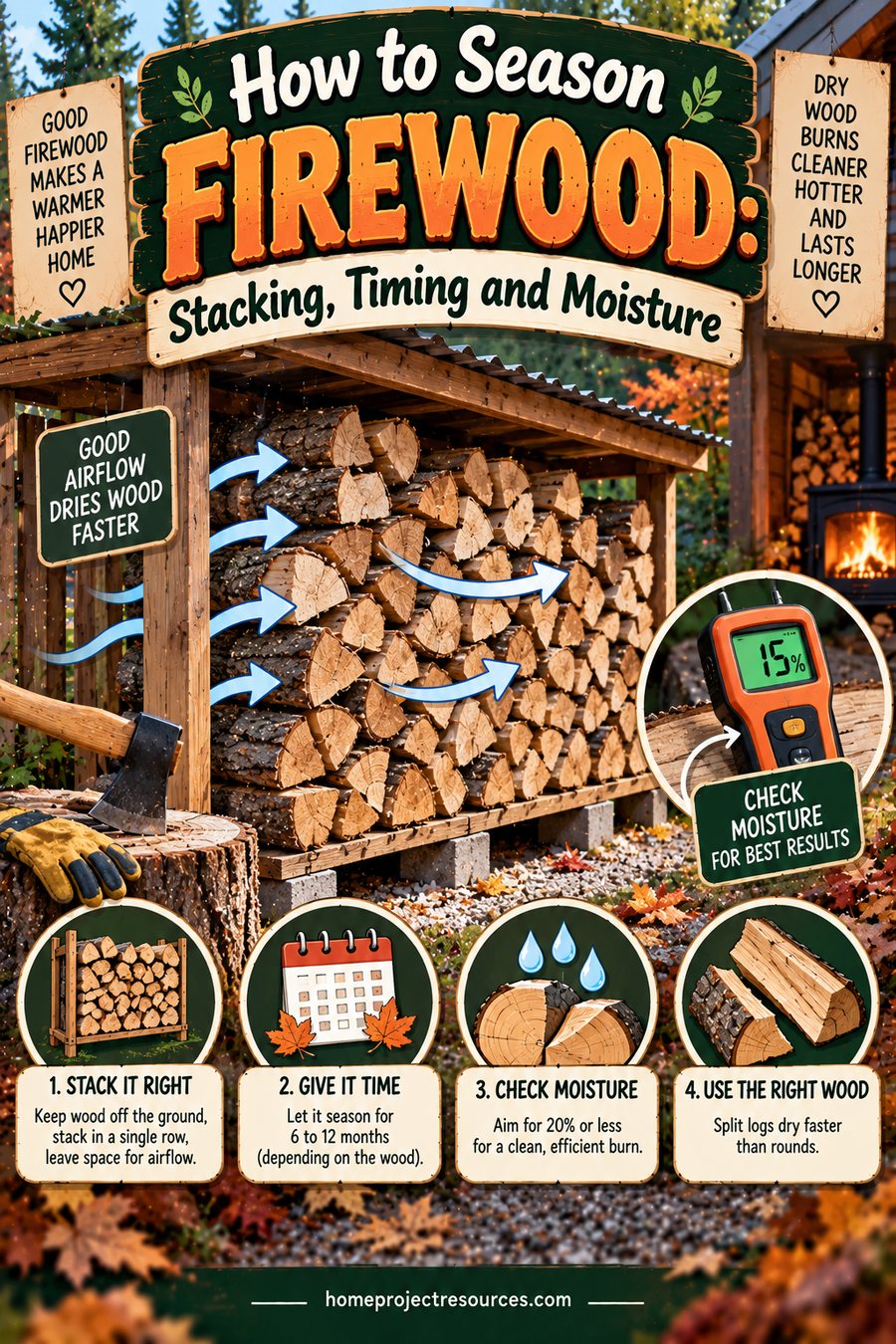 How to Season Firewood: Stacking, Timing and Moisture